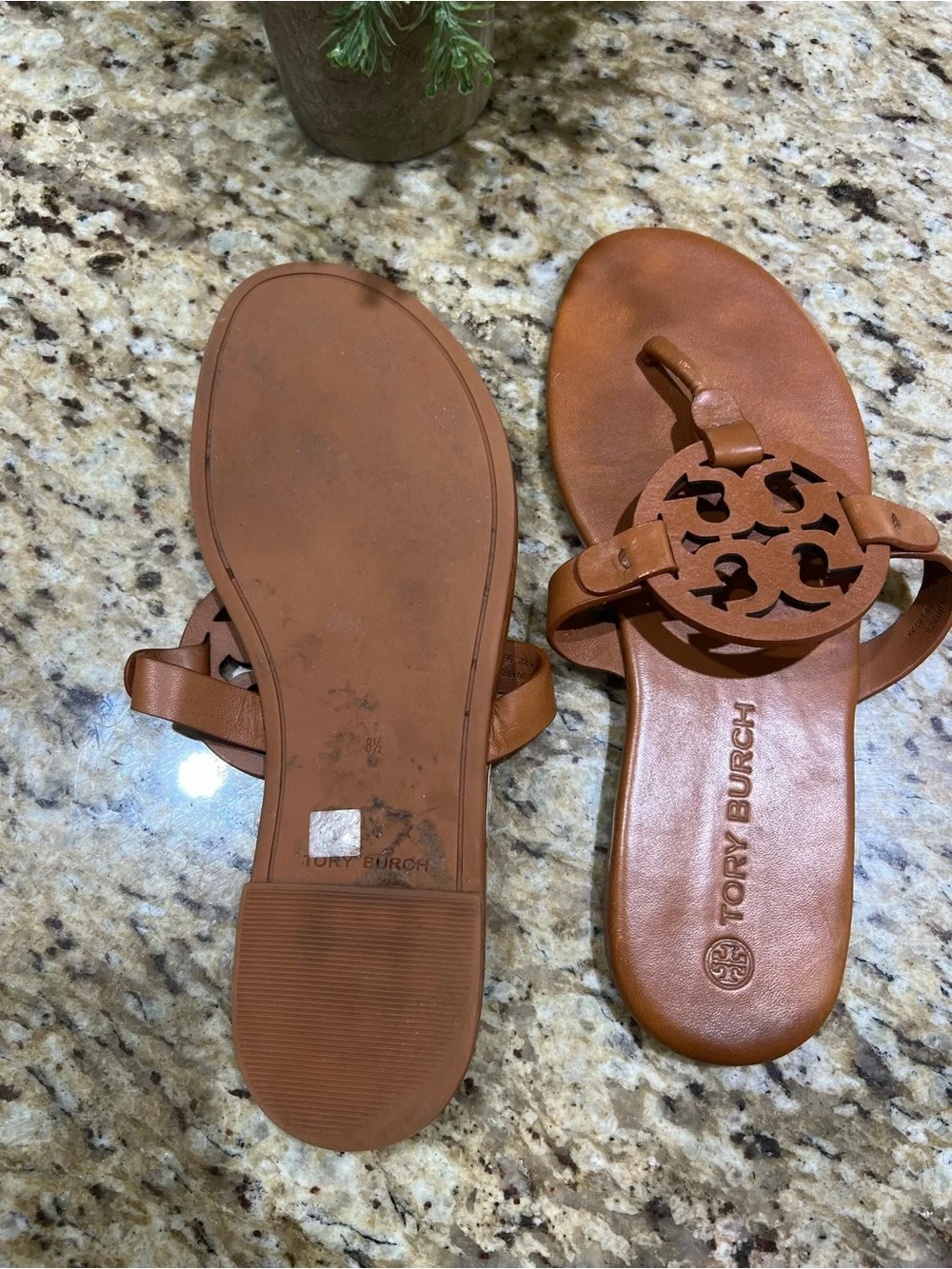 Tory Burch Miller Cognac Leather Thong Sandals 8.5M